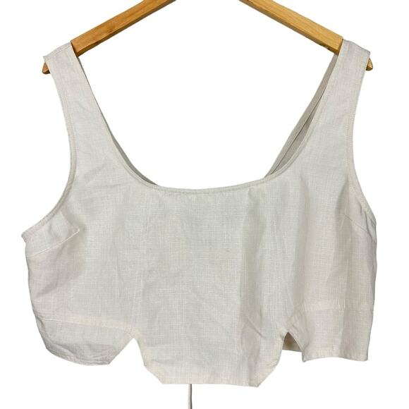 NWT Pretty Little Thing Plus Cream Linen Lace Up Back Crop Top Size US 14 - Picture 1 of 9